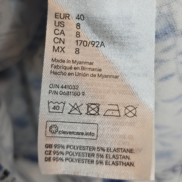 H&M Blue Floral Sleeveless Skater Jersey Dress Women's Sz 8‎ Low Back ResortWear - Picture 6 of 9